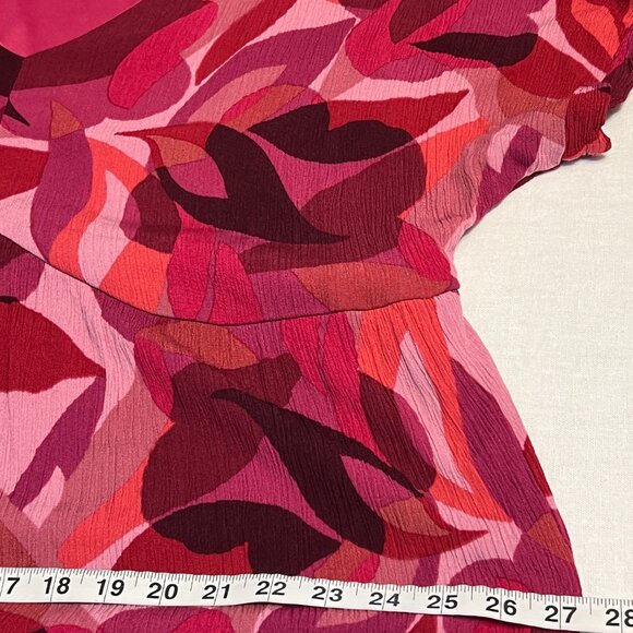 Emily Wonder 2X Pink Red Abstract Floral Tiered V-Neck Crinkle Tunic Dress - Picture 8 of 10